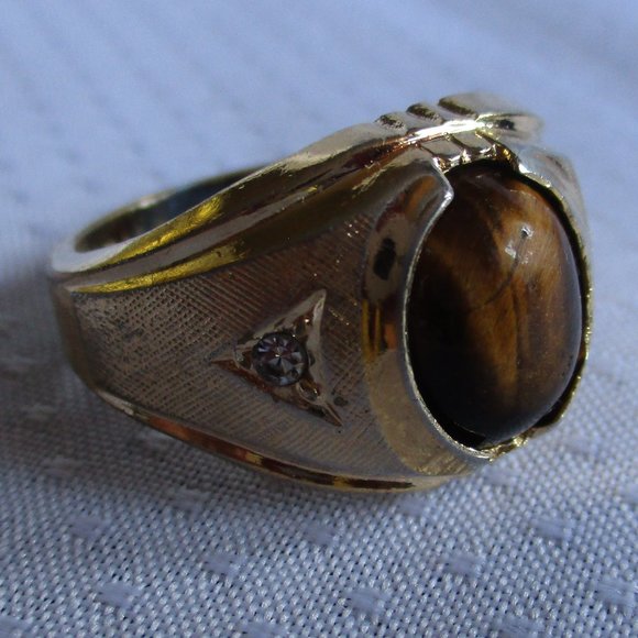 MEN’S VINTAGE TIGER EYE RING WITH SMALL CRYSTALS - Picture 3 of 10